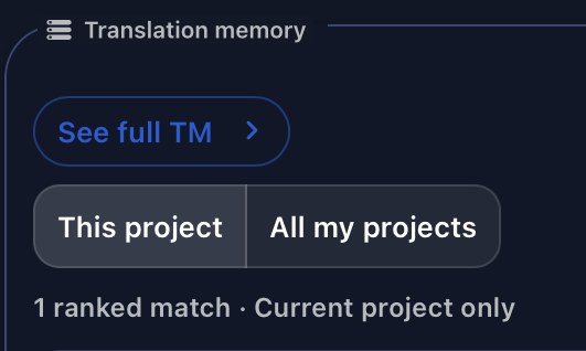 Gaia Translation Grid control for enabling search across all available translation memories.