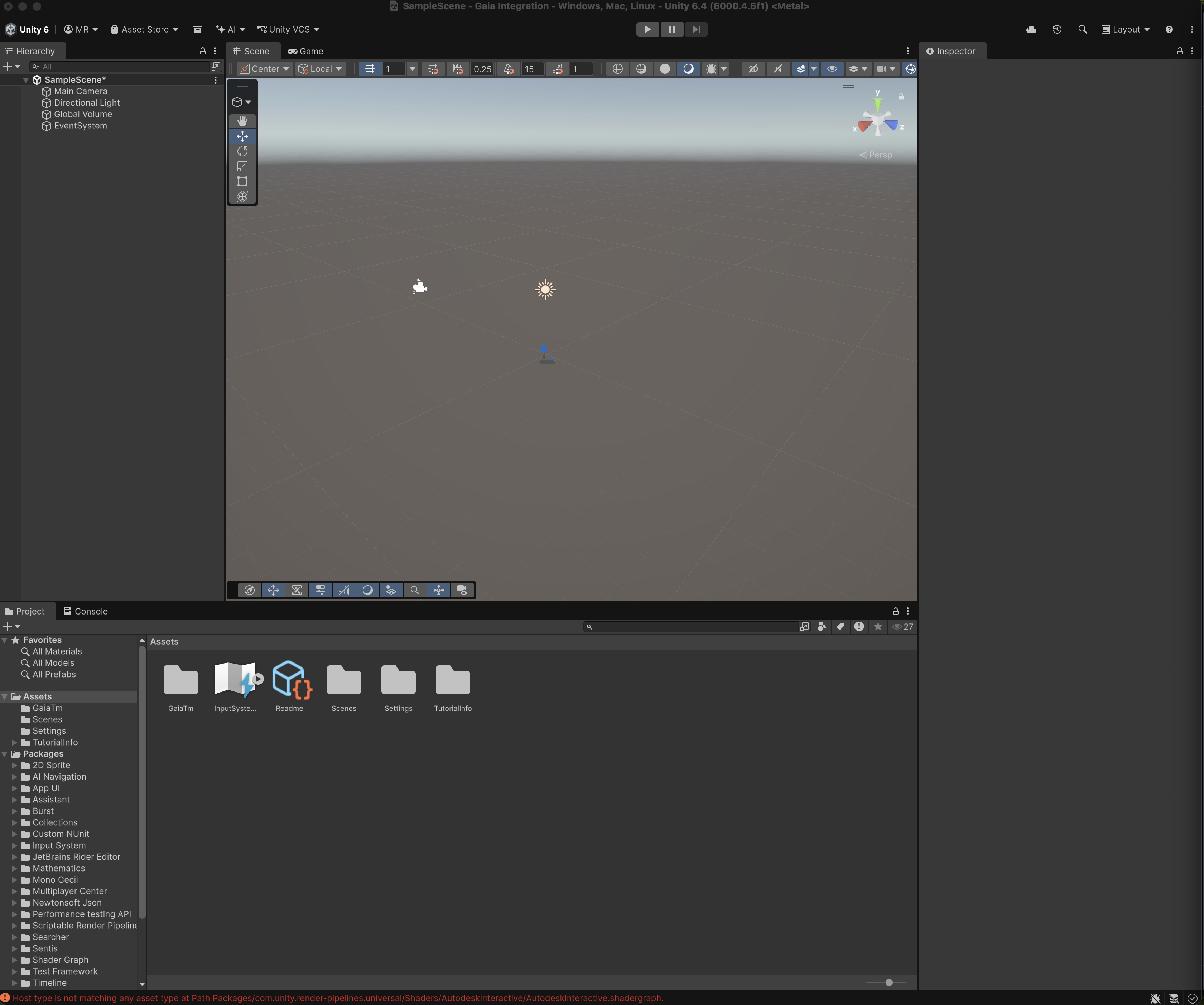 Unity Editor with SampleScene open beside the Gaia Unity setup page.